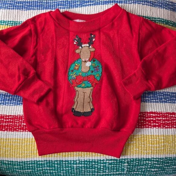 Vintage 80s puffy paint‎ reindeer holiday sweatshirt Christmas 2 toddler - Picture 1 of 9